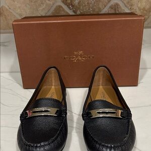 Coach Black Leather Loafers with Silver Detail